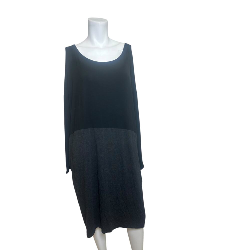Eileen Fisher Black Charcoal Colorblock Cocoon Jersey Dress Pockets Midi XL - Picture 11 of 11
